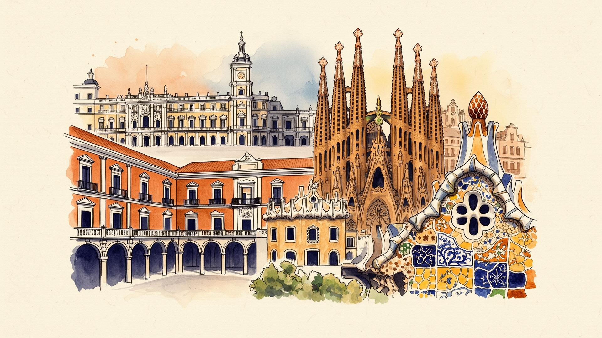 Madrid and Barcelona — universities, plazas and rooftops